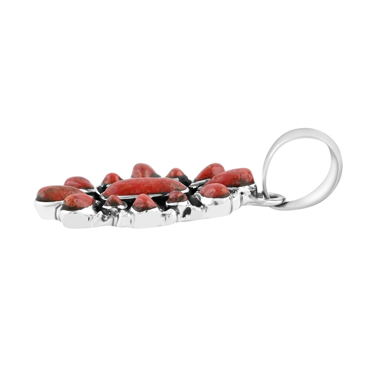 Santa Fe Style Red Coral Pendant in Sterling Silver image number 3