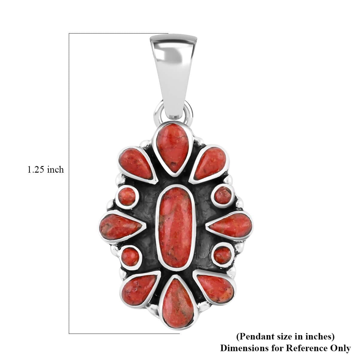 Santa Fe Style Red Coral Pendant in Sterling Silver image number 4