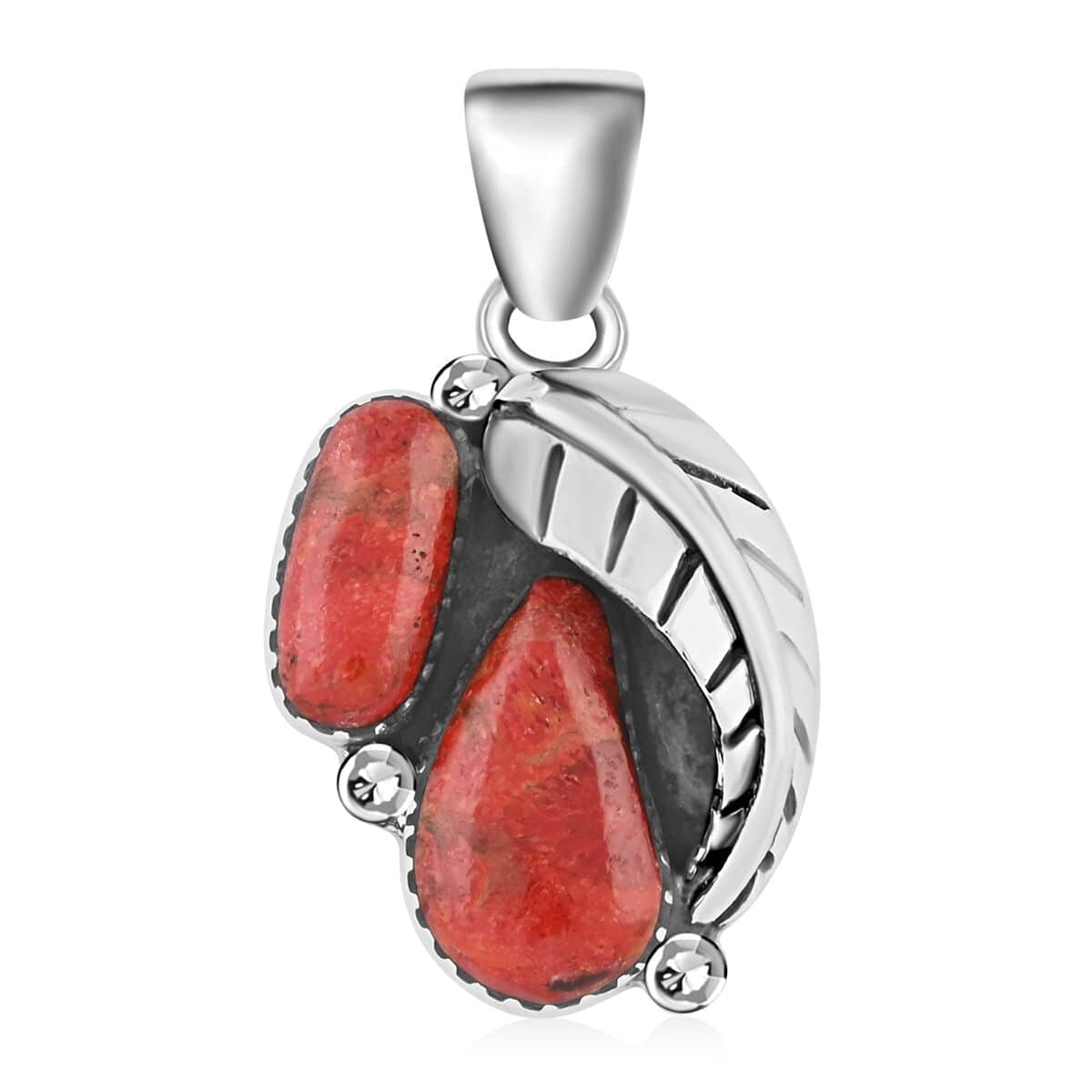 Santa Fe Style Red Coral Pendant in Sterling Silver image number 0