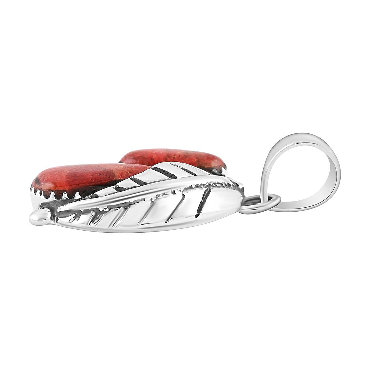 Santa Fe Style Red Coral Pendant in Sterling Silver
