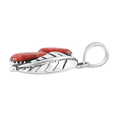 Santa Fe Style Red Coral Pendant in Sterling Silver