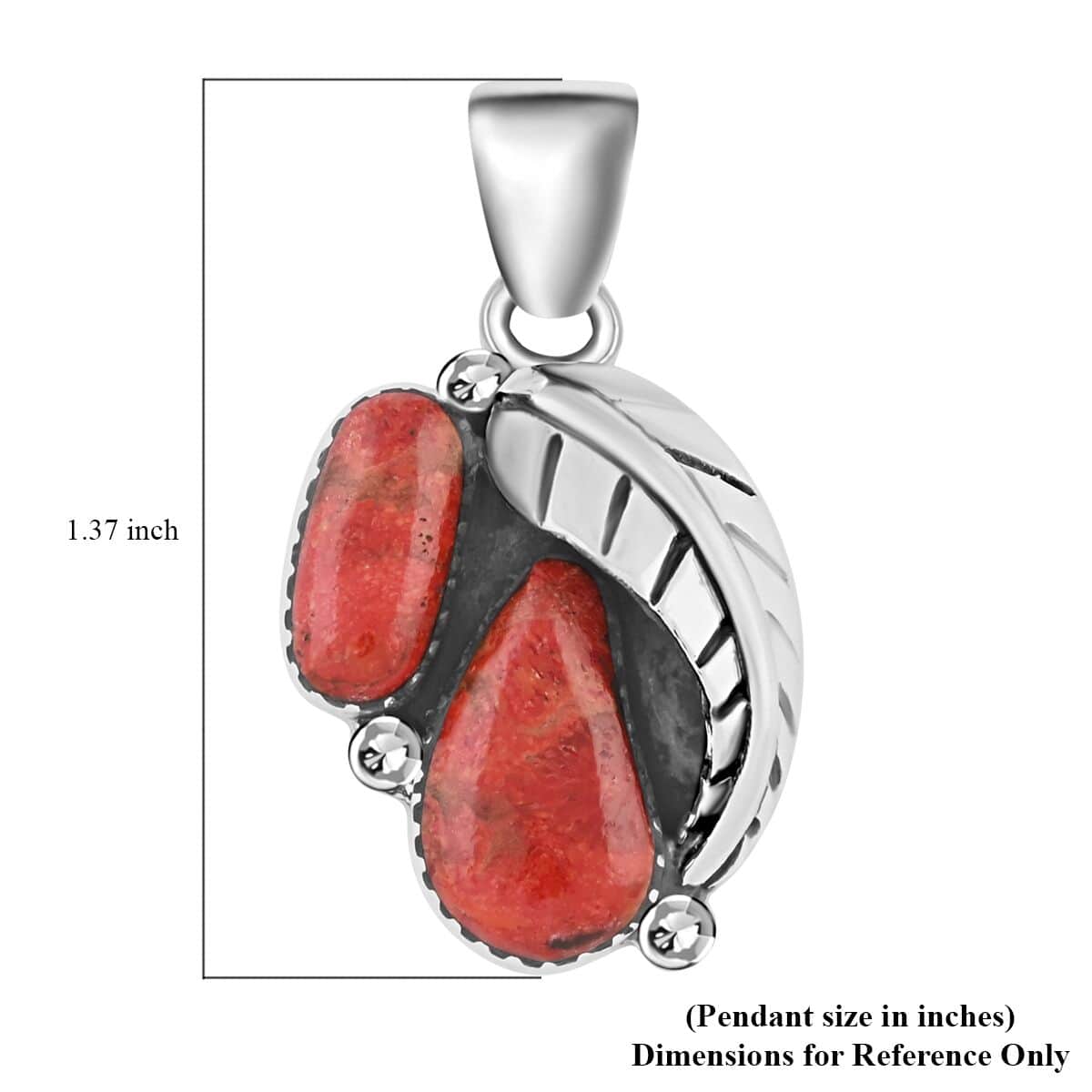 Santa Fe Style Red Coral Pendant in Sterling Silver image number 4