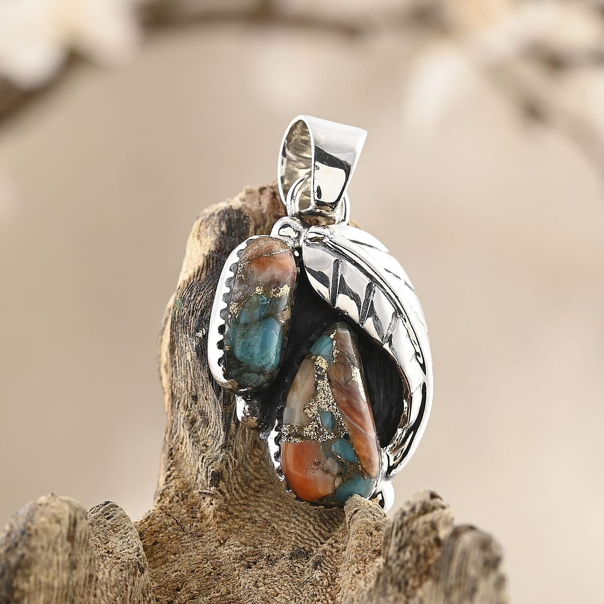 Santa Fe Style Spiny Turquoise Pendant in Sterling Silver 5.60 ctw image number 1
