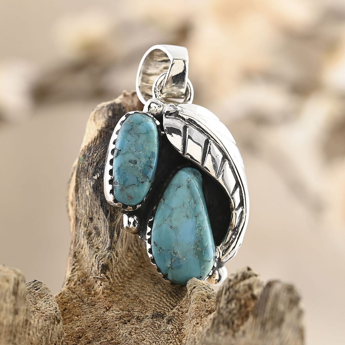 Santa Fe Style Turquoise Pendant in Sterling Silver 5.90 ctw image number 1