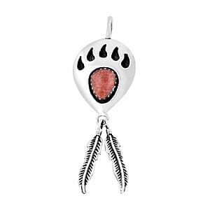Santa Fe Style Red Coral Pendant without Chain in Sterling Silver