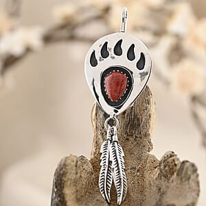 Santa Fe Style Red Coral Pendant without Chain in Sterling Silver