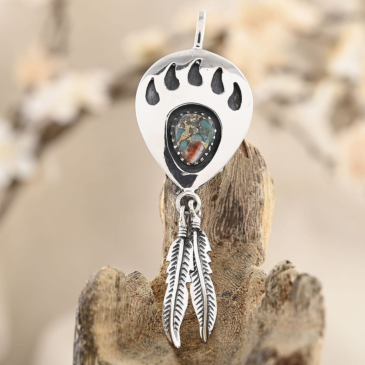 Santa Fe Style Spiny Turquoise Pendant in Sterling Silver 4.00 ctw image number 1