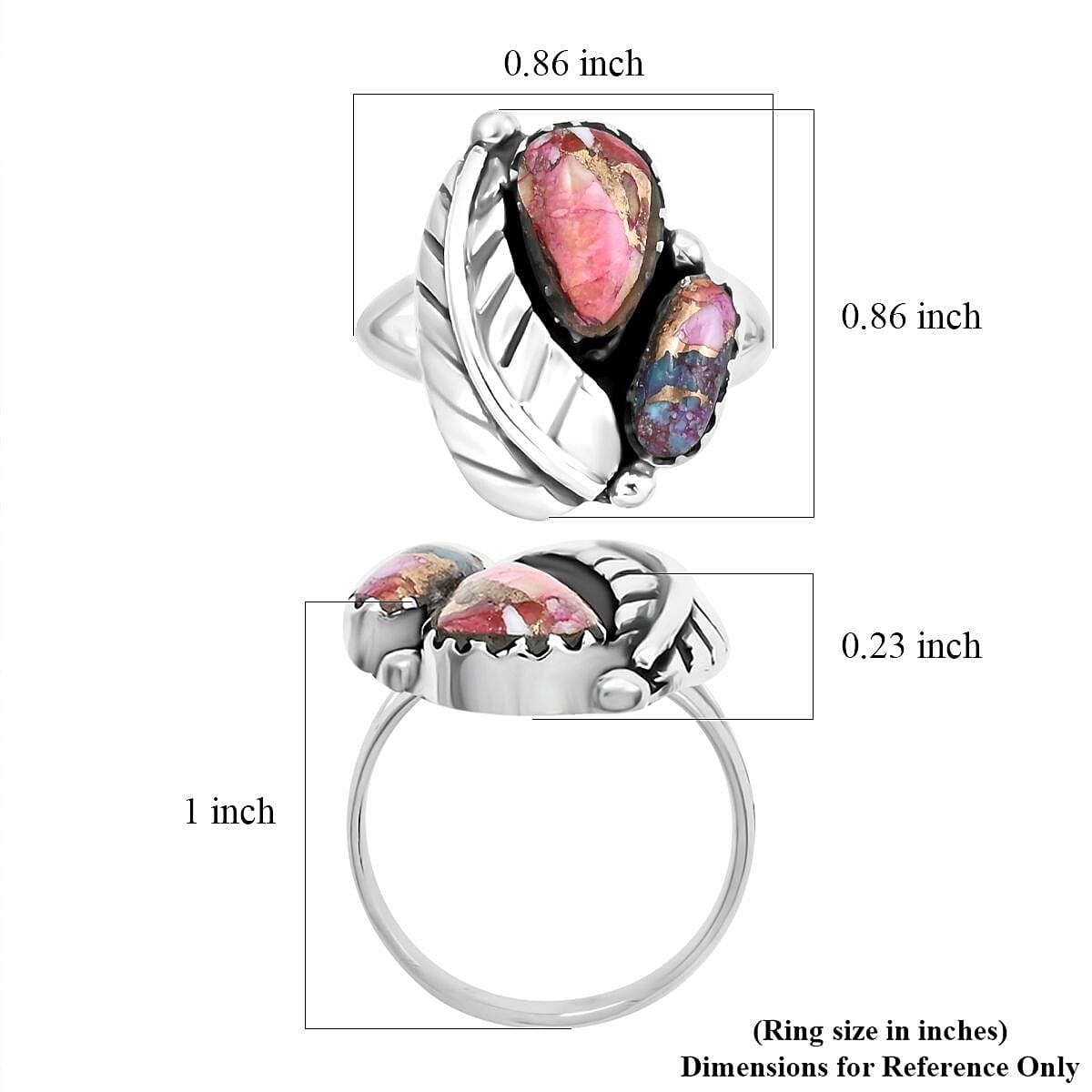 Santa Fe Style Rainbow Turquoise Leaf Ring in Sterling Silver (Size 7.0) 1.20 ctw image number 4