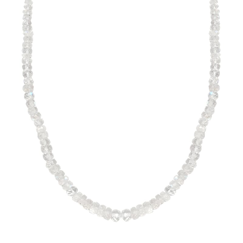 AAA Moon Glow Moonstone Beaded Necklace 18-20 Inches in Rhodium Over Sterling Silver 81.40 ctw