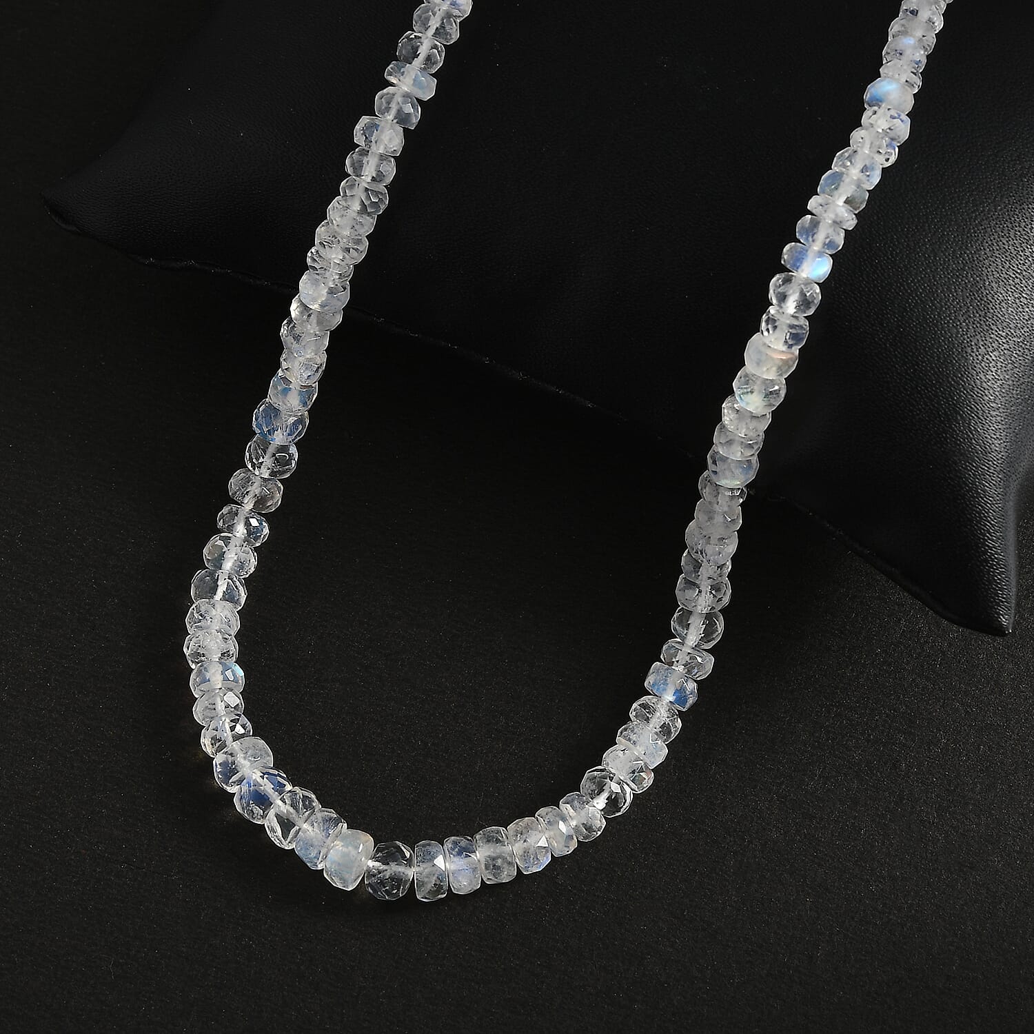AAA Moon Glow Moonstone Beaded Necklace 18-20 Inches in Rhodium Over Sterling Silver 81.40 ctw