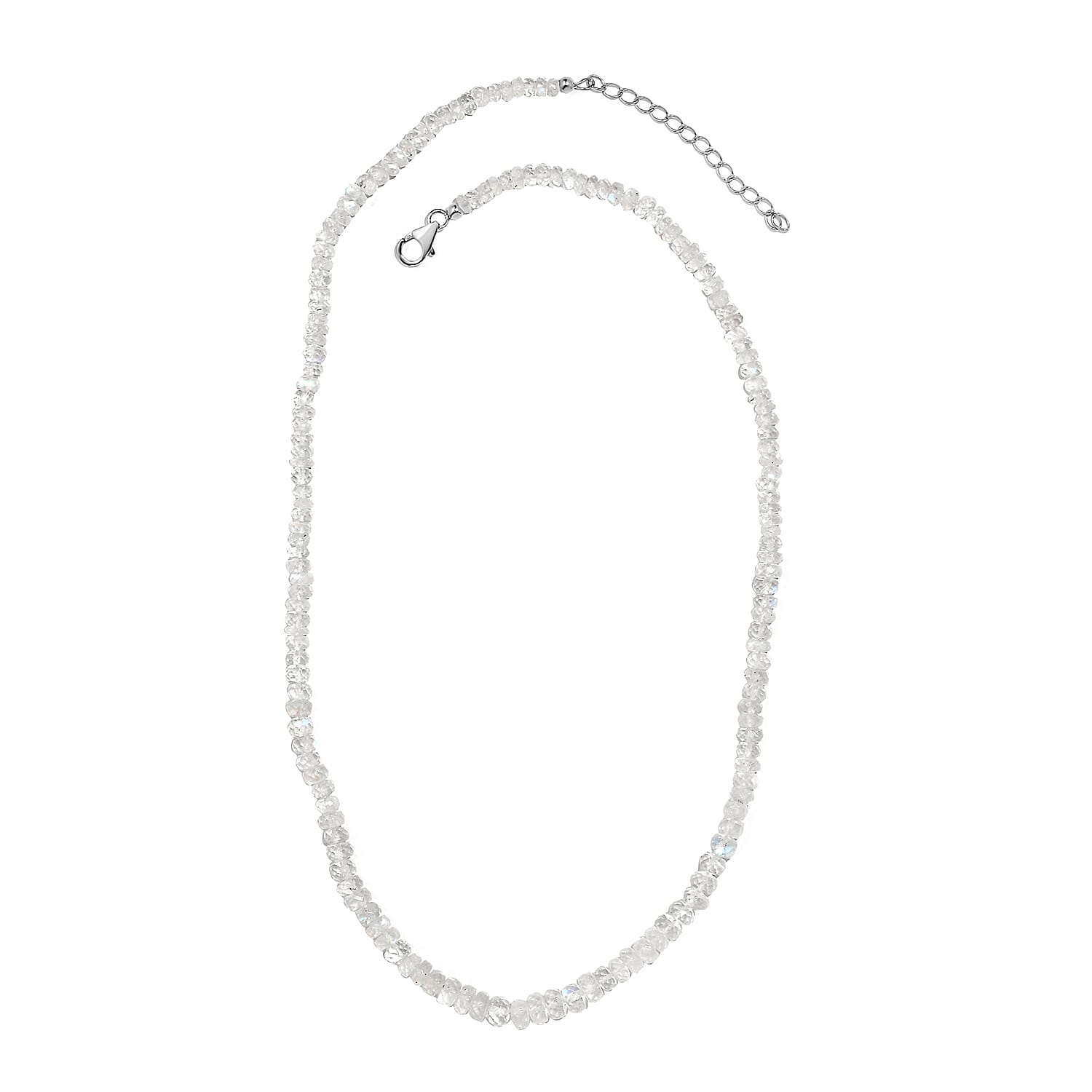 AAA Moon Glow Moonstone Beaded Necklace 18-20 Inches in Rhodium Over Sterling Silver 81.40 ctw