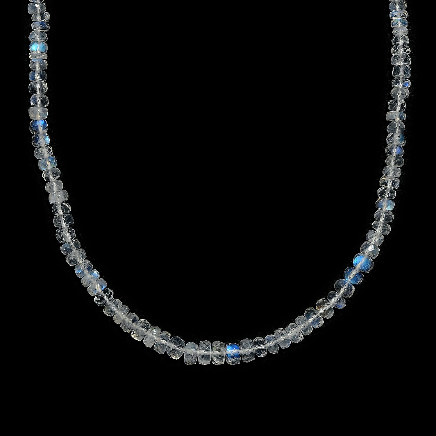 AAA Moon Glow Moonstone Beaded Necklace 18-20 Inches in Rhodium Over Sterling Silver 81.40 ctw