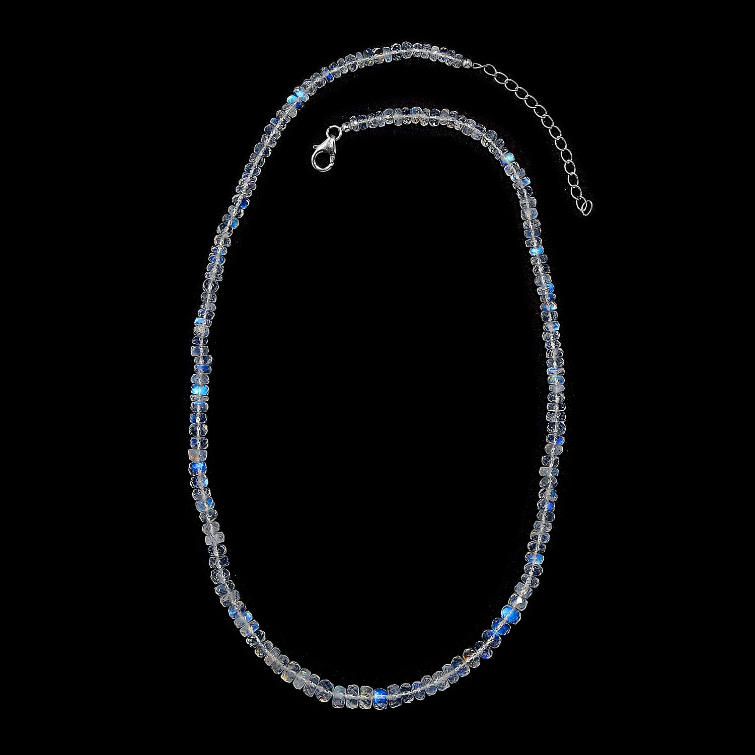 AAA Moon Glow Moonstone Beaded Necklace 18-20 Inches in Rhodium Over Sterling Silver 81.40 ctw