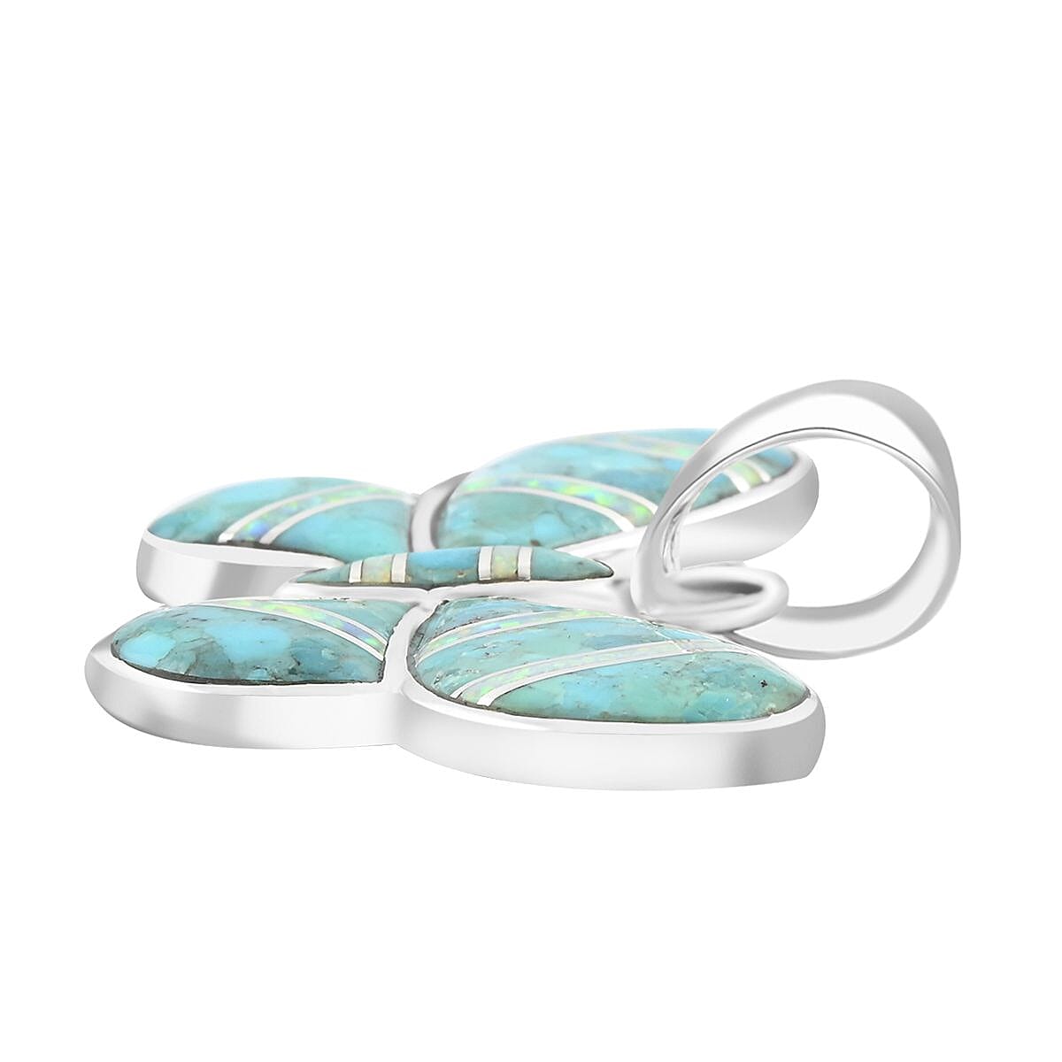 Santa Fe Style Turquoise, Opal Butterfly Pendant in Sterling Silver 11.00 ctw image number 3