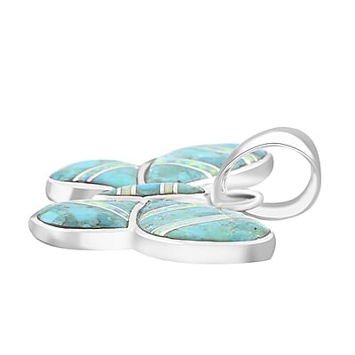 Santa Fe Style Turquoise, Opal Butterfly Pendant in Sterling Silver 11.00 ctw