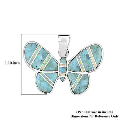 Santa Fe Style Turquoise, Opal Butterfly Pendant in Sterling Silver 11.00 ctw