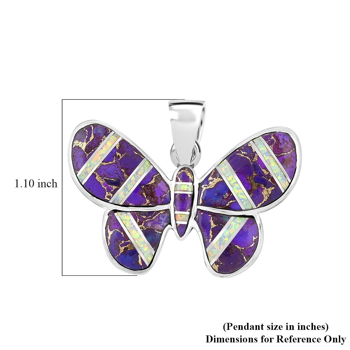 Santa Fe Style Mojave Purple Turquoise and Opal Butterfly Pendant in Sterling Silver 11.00 ctw image number 4