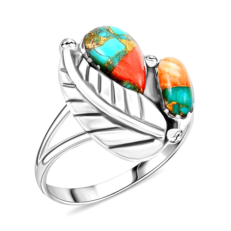 Santa Fe Style Spiny Turquoise Ring in Sterling Silver (Size 10.0) 1.20 ctw