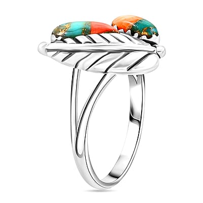 Santa Fe Style Spiny Turquoise Ring in Sterling Silver (Size 10.0) 1.20 ctw