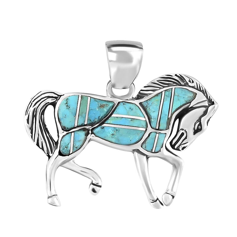 Santa Fe Style Turquoise Pendant in Sterling Silver 6.00 ctw