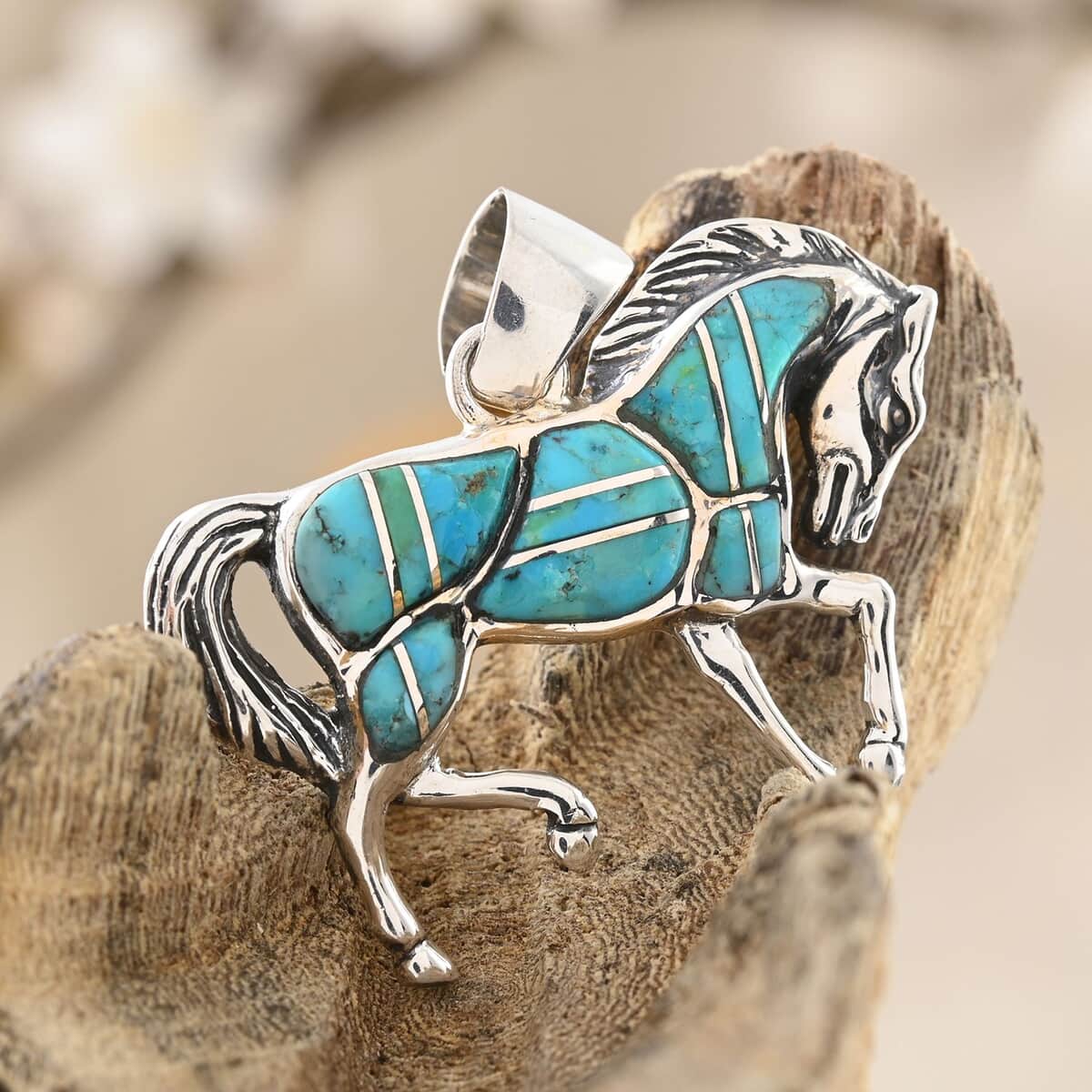 Santa Fe Style Turquoise Pendant in Sterling Silver 6.00 ctw image number 1