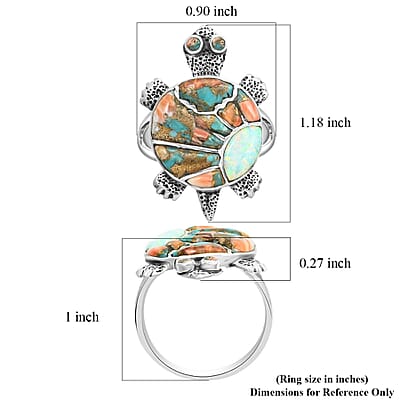 Santa Fe Style Spiny Turquoise and Opal Ring in Sterling Silver (Size 10.0) 1.10 ctw