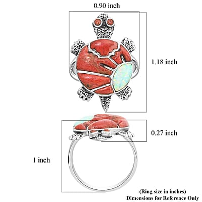 Santa Fe Style Red Coral and Opal Ring in Sterling Silver (Size 10.0) 1.10 ctw