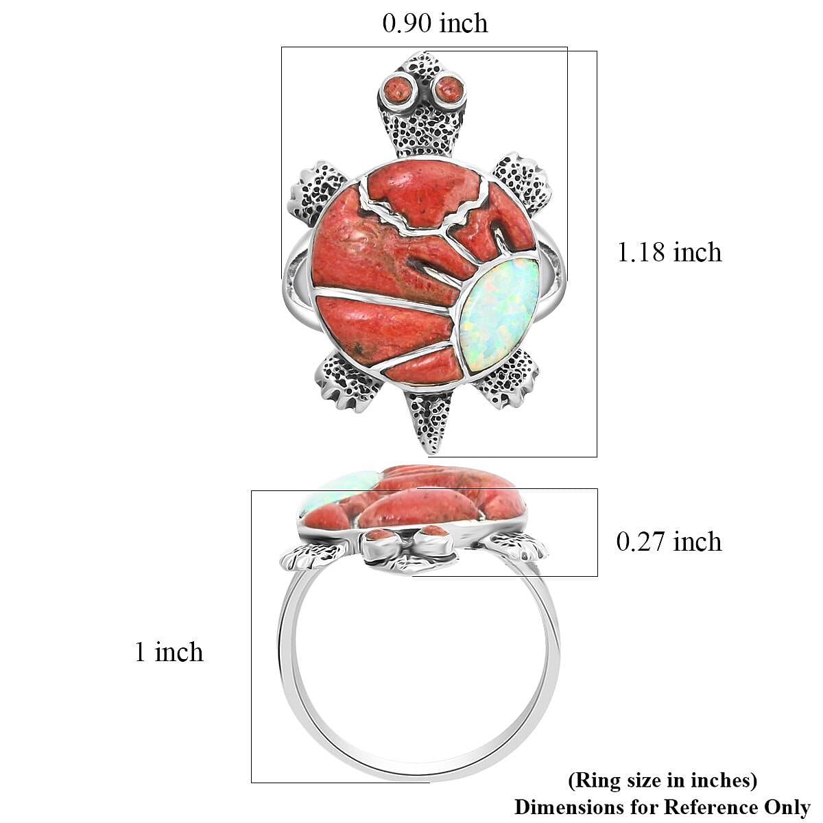 Santa Fe Style Red Coral and Opal Ring in Sterling Silver (Size 6.0) 1.10 ctw image number 4