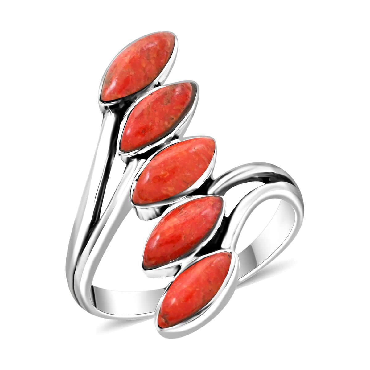 Santa Fe Style Red Coral Ring in Sterling Silver (Size 10.0) image number 0