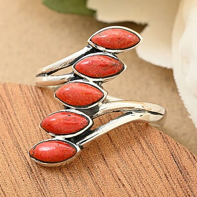 Santa Fe Style Red Coral Ring in Sterling Silver (Size 10.0)