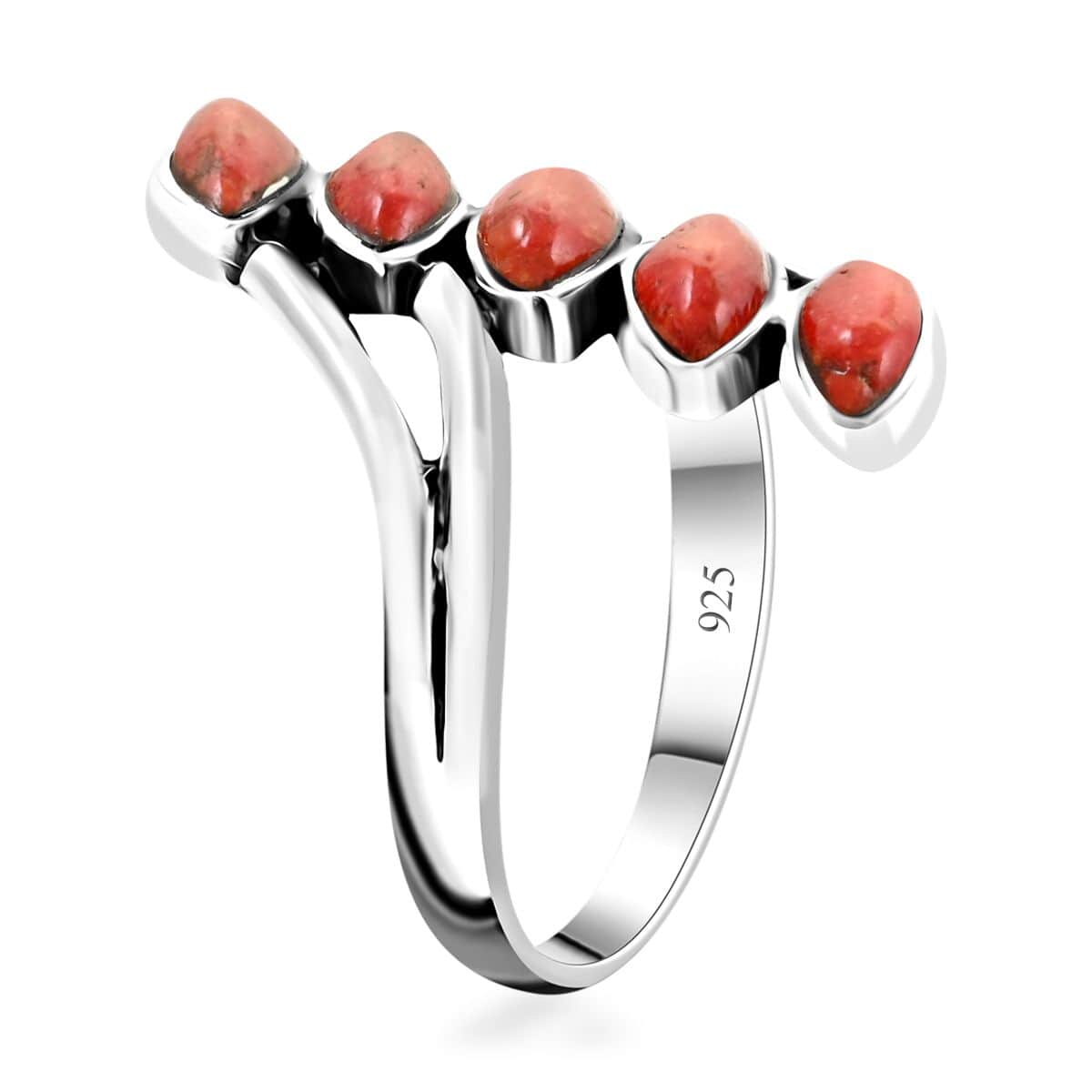 Santa Fe Style Red Coral Ring in Sterling Silver (Size 10.0) image number 3