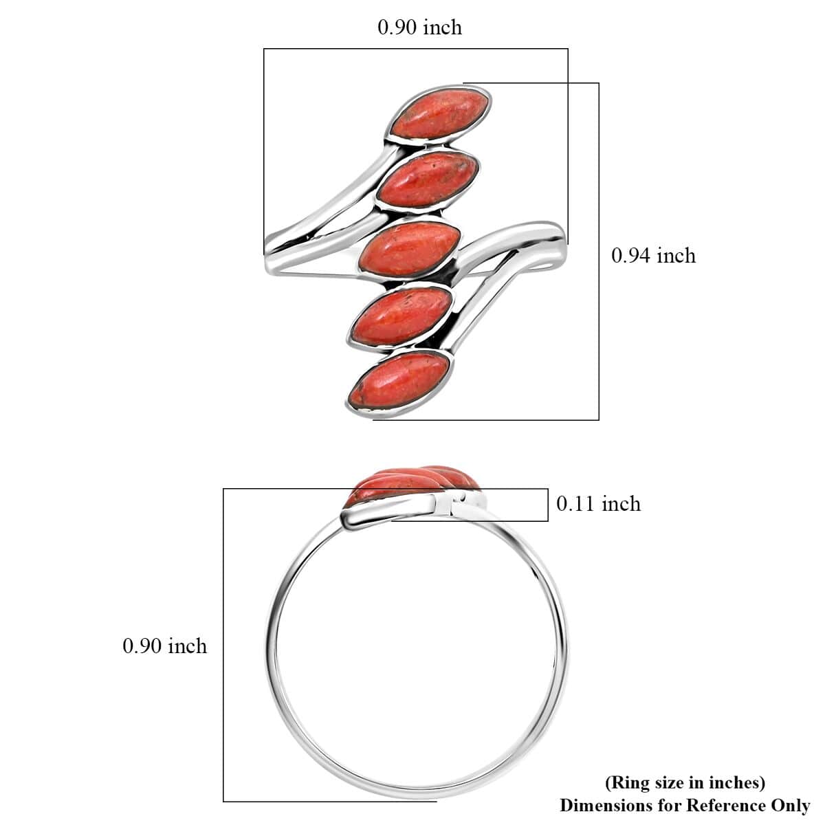 Santa Fe Style Red Coral Ring in Sterling Silver (Size 10.0) image number 4