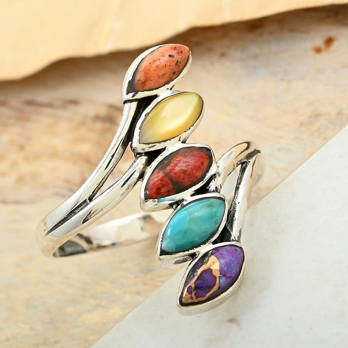 Santa Fe Style Multi Gemstone Ring in Sterling Silver (Size 8.0) 3.20 ctw image number 1