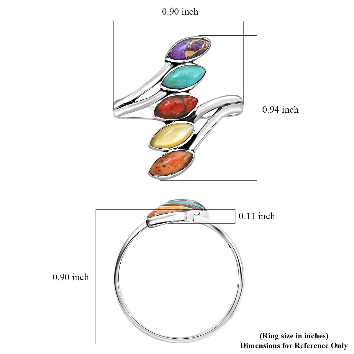 Santa Fe Style Multi Gemstone Ring in Sterling Silver (Size 8.0) 3.20 ctw image number 4
