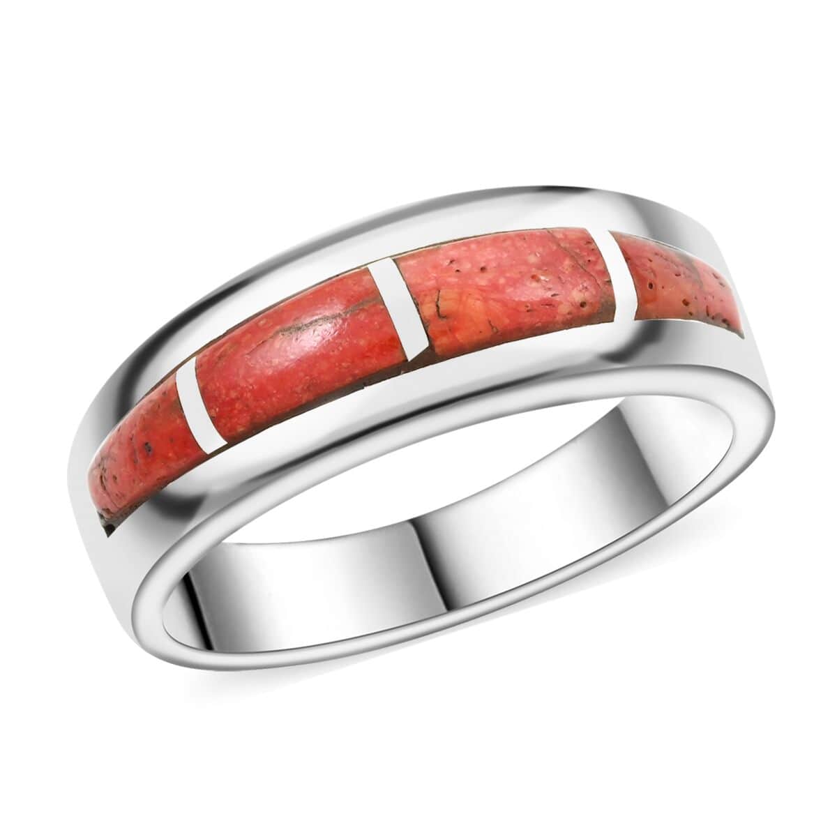 Santa Fe Style Red Coral Ring in Sterling Silver image number 0