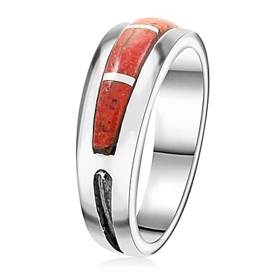 Santa Fe Style Red Coral Ring in Sterling Silver (Size 10.0)