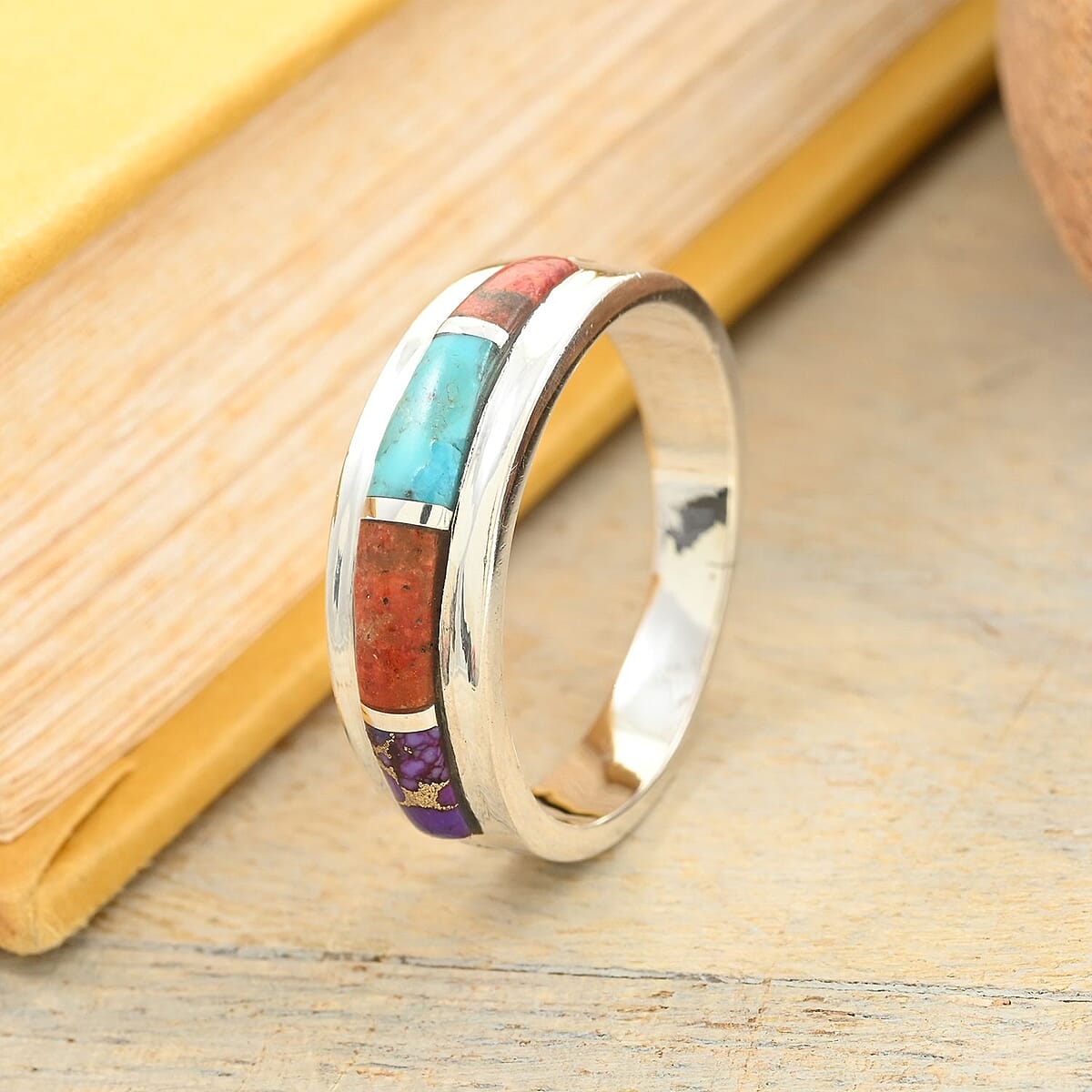Santa Fe Style Multi Gemstone Ring in Sterling Silver (Size 9.0) 1.00 ctw image number 1