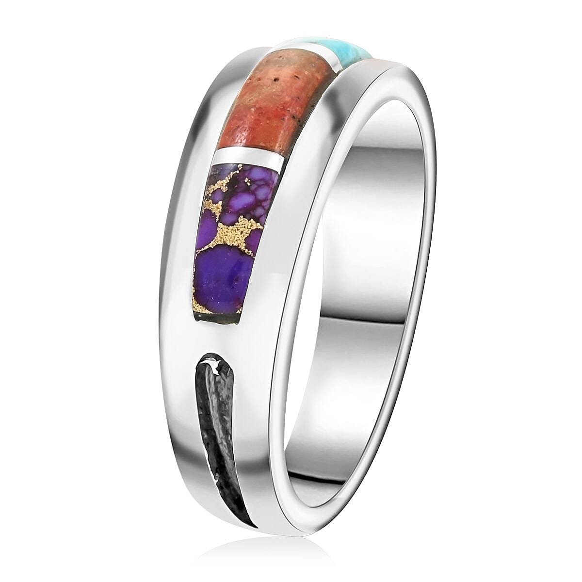 Santa Fe Style Multi Gemstone Ring in Sterling Silver (Size 9.0) 1.00 ctw image number 3
