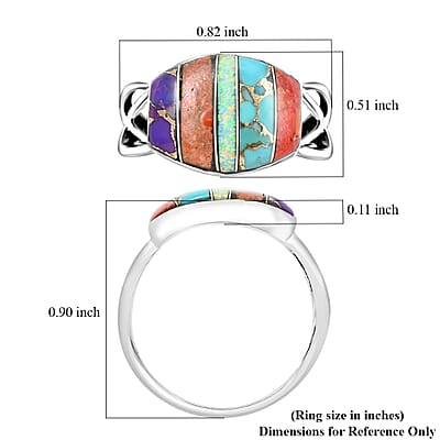 Santa Fe Style Red Coral, Multi Gemstone Ring in Sterling Silver (Size 10.0) 3.50 ctw