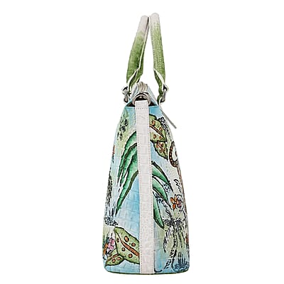 Sukriti White Tiger with Nature Hand Painted Croco Embossed Genuine Leather Handbag With Adjustable Strap
