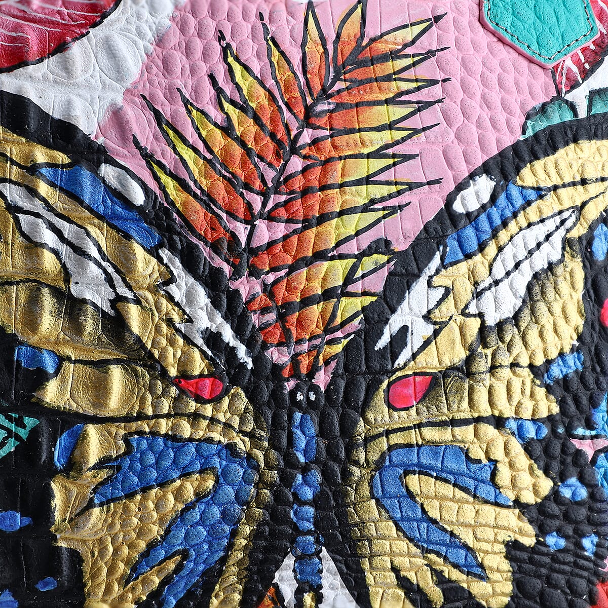 Sukriti Pink Butterfly Hand Painted Croco Embossed Genuine Leather Handbag With Adjustable Strap image number 8