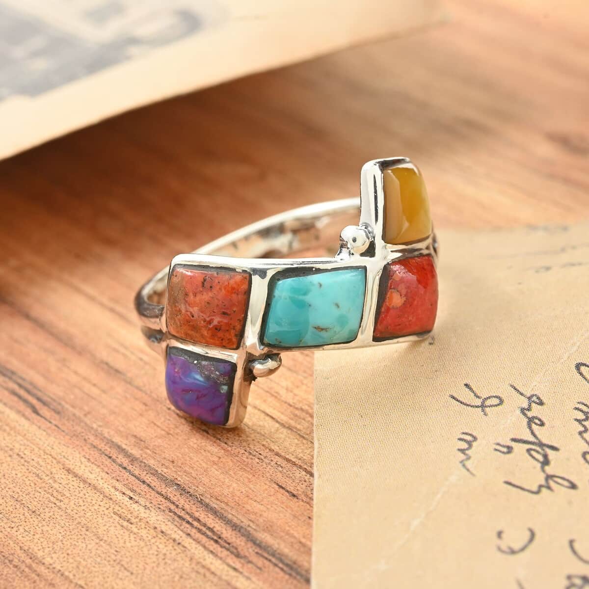 Santa Fe Style Multi Gemstone Ring in Sterling Silver (Size 10.0) 1.50 ctw image number 1