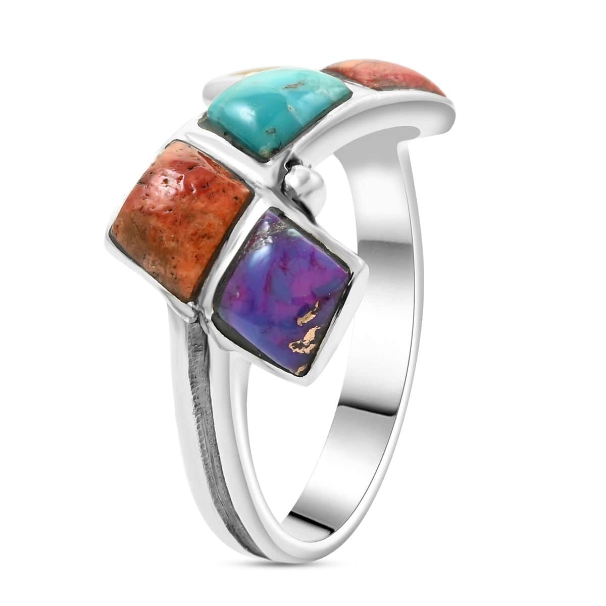 Santa Fe Style Multi Gemstone Ring in Sterling Silver (Size 10.0) 1.50 ctw image number 3