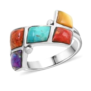 Santa Fe Style Multi Gemstone Ring in Sterling Silver (Size 6.0) 1.50 ctw