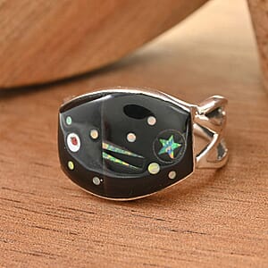 Santa Fe Style Black Onyx, Multi Gemstone Ring in Sterling Silver (Size 6.0) 3.90 ctw