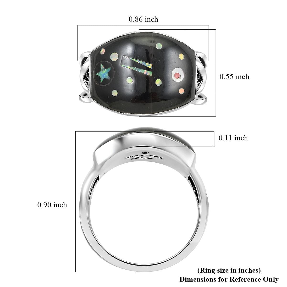 Santa Fe Style Black Onyx, Multi Gemstone Ring in Sterling Silver (Size 6.0) 3.90 ctw image number 4