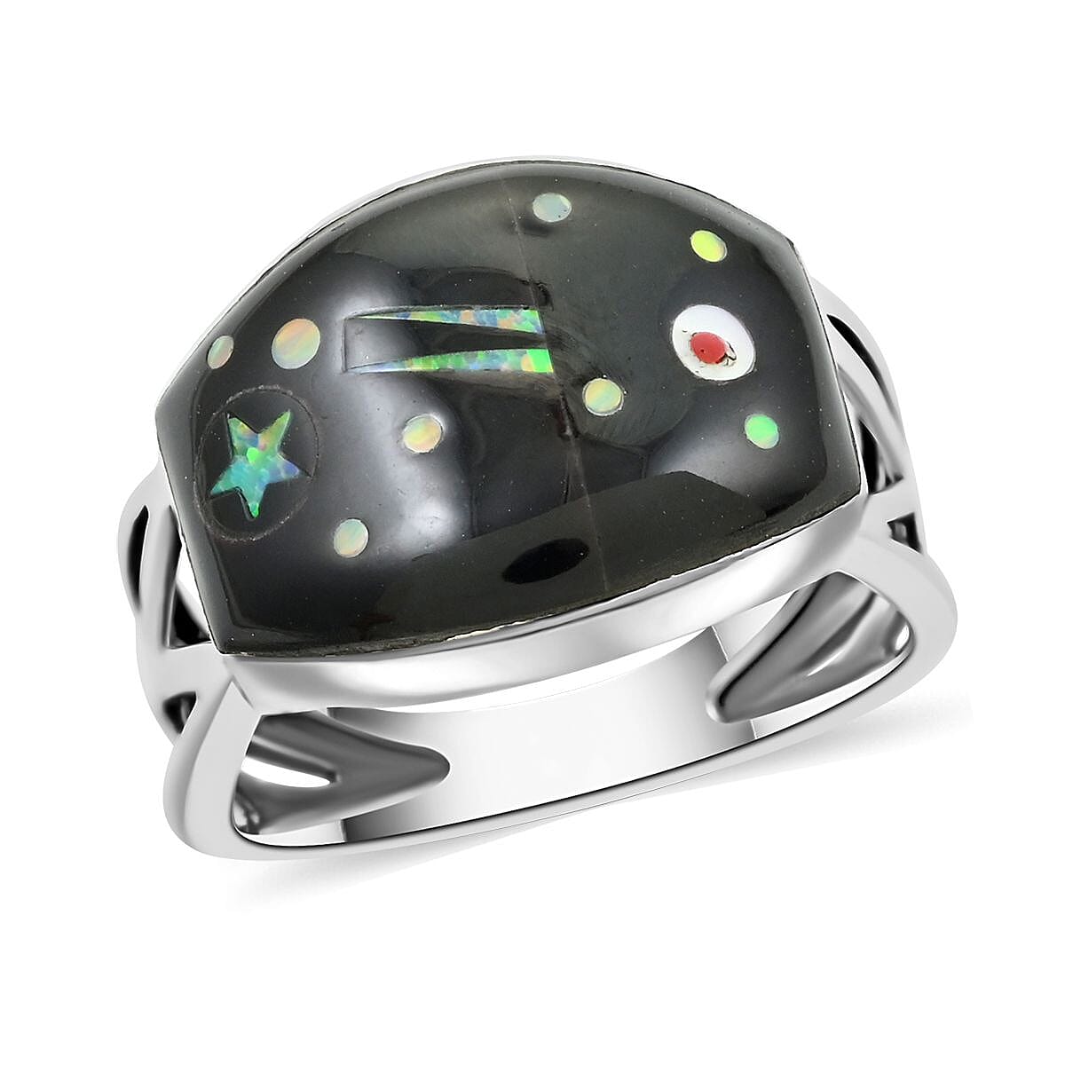 Santa Fe Style Black Onyx, Multi Gemstone Ring in Sterling Silver (Size 8.0) 3.90 ctw image number 0