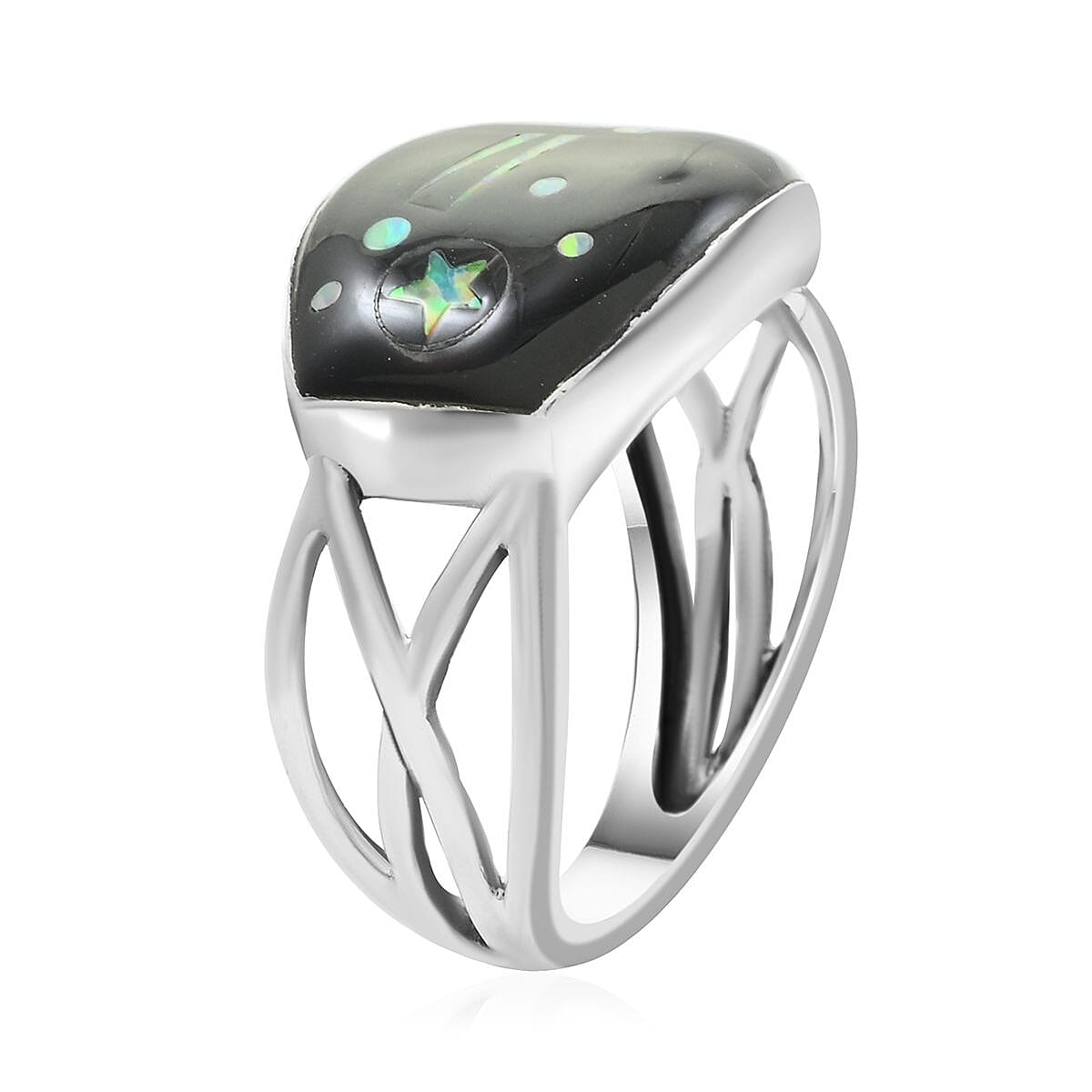 Santa Fe Style Black Onyx, Multi Gemstone Ring in Sterling Silver (Size 8.0) 3.90 ctw image number 3