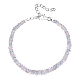 AAA Moon Glow Moonstone Beaded Bracelet in Rhodium Over Sterling Silver (7.25-9.25In) 31.45 ctw