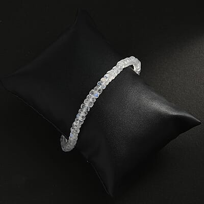 AAA Moon Glow Moonstone Beaded Bracelet in Rhodium Over Sterling Silver (7.25-9.25In) 31.45 ctw